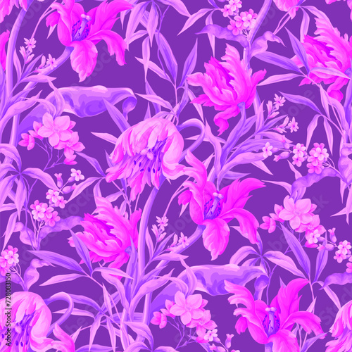 Seamless pattern with vintage tulips. Vector.