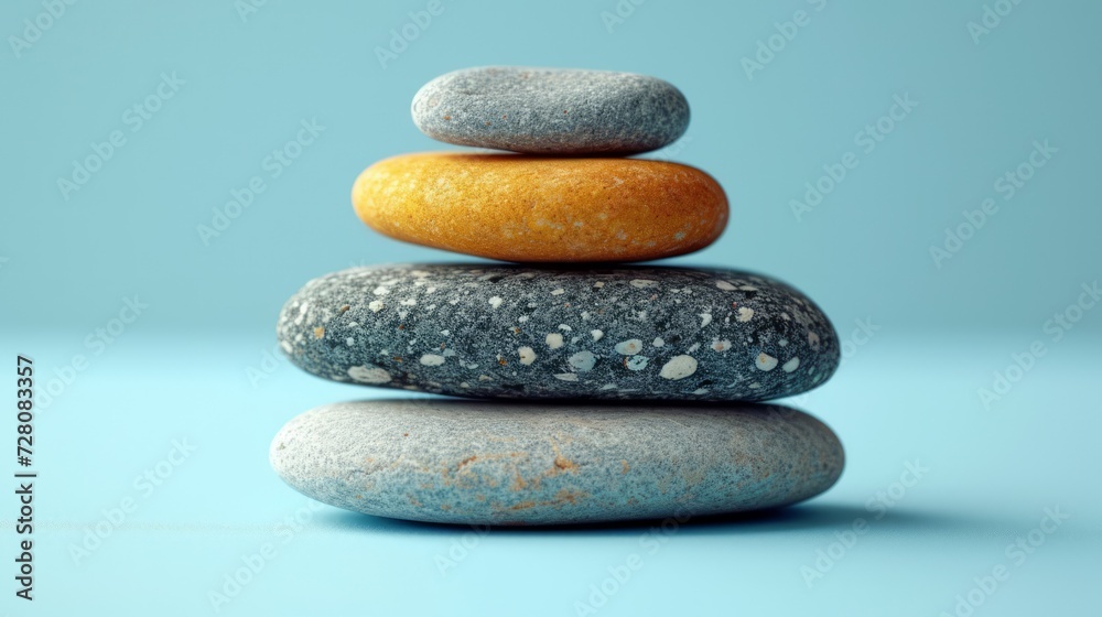 Pebbles balancing, on a pastel background. Sea pebble. Colorful pebbles. For banner, wallpaper, meditation, yoga, spa, the concept of harmony, ba lance. Copy space for text Pebbles balancing, on a pastel background. Sea pebble. Colorful pebbles. For banner, wallpaper, meditation, yoga, spa, the concept of harmony, ba lance. Copy space for text