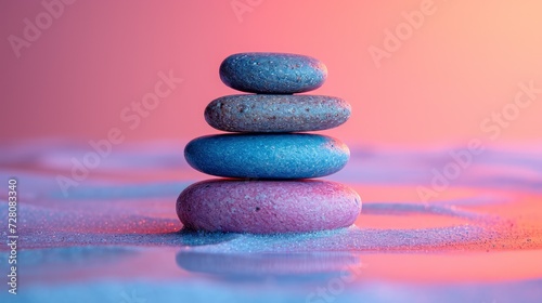 Pebbles balancing  on a pastel background. Sea pebble. Colorful pebbles. For banner  wallpaper  meditation  yoga  spa  the concept of harmony  ba lance. Copy space for text