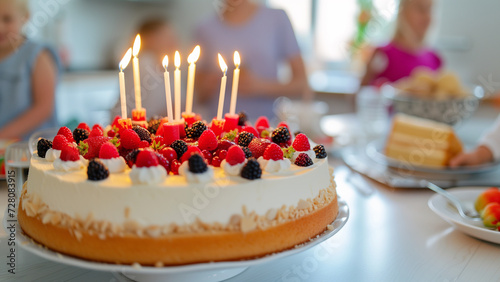 Morning Celebration: Creamy Birthday Cake with Berries