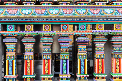 Colored decorations on the exterior of the Hindu Temple Sri Maha Mariamman Temple (