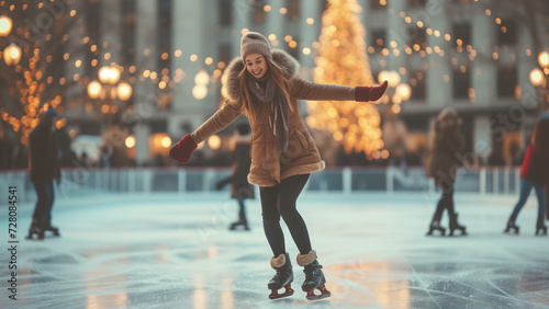 City Ice Rink: A Woman’s Joyful Skate