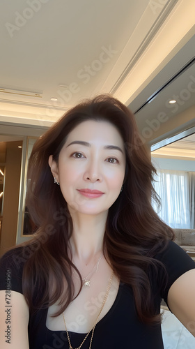 40 year old asian talking selfie