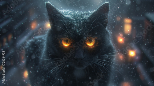 Fotografie, Obraz Portret of black tomcat in the snow