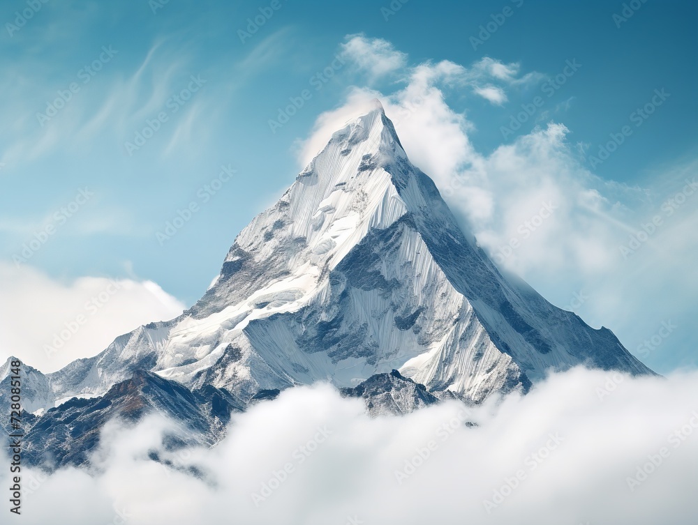Mountain Peak Piercing Clouds Aspiration and Achievement Isolated on White Background AI Generated Mountain Peak Piercing Clouds Aspiration and Achievement Isolated on White Background AI Generated