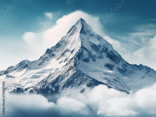 Mountain Peak Piercing Clouds Aspiration and Achievement Isolated on White Background AI Generated