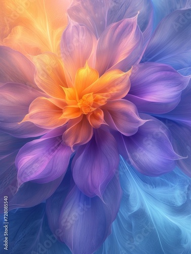 surreal lilac and orange flower in sunshine. Beautiful nature concept. Generative AI