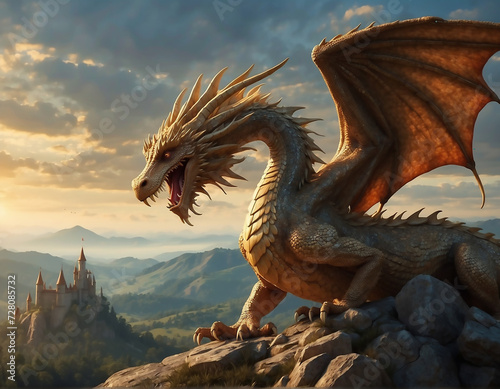 Mythical creature from ancient folklore, such as dragon  in a captivating setting © Emma