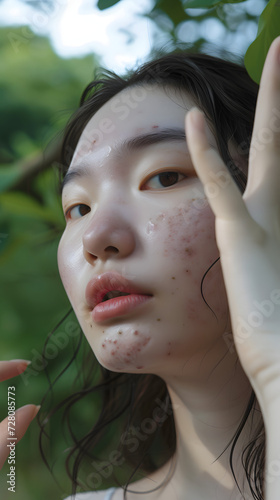 asian woman with acne.