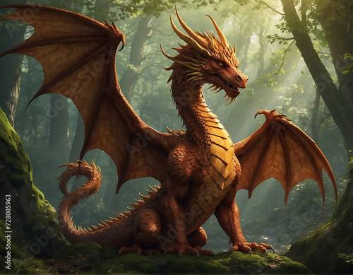 Mythical creature from ancient folklore, such as dragon  in a captivating setting