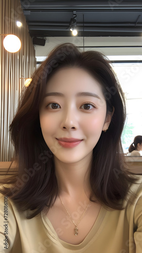 korean girl taking selfie © kenpaul