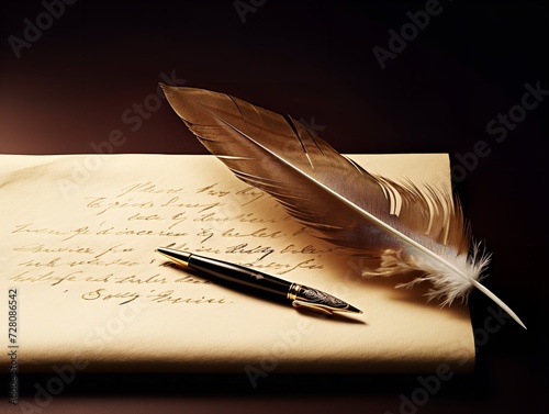 Quill Pen over Ancient Scroll History and Wisdom Isolated on White Background AI Generated