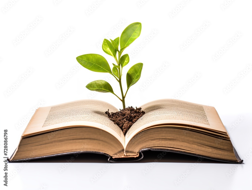 Seedling Growing in Open Book Knowledge and Growth Isolated on White Background AI Generated