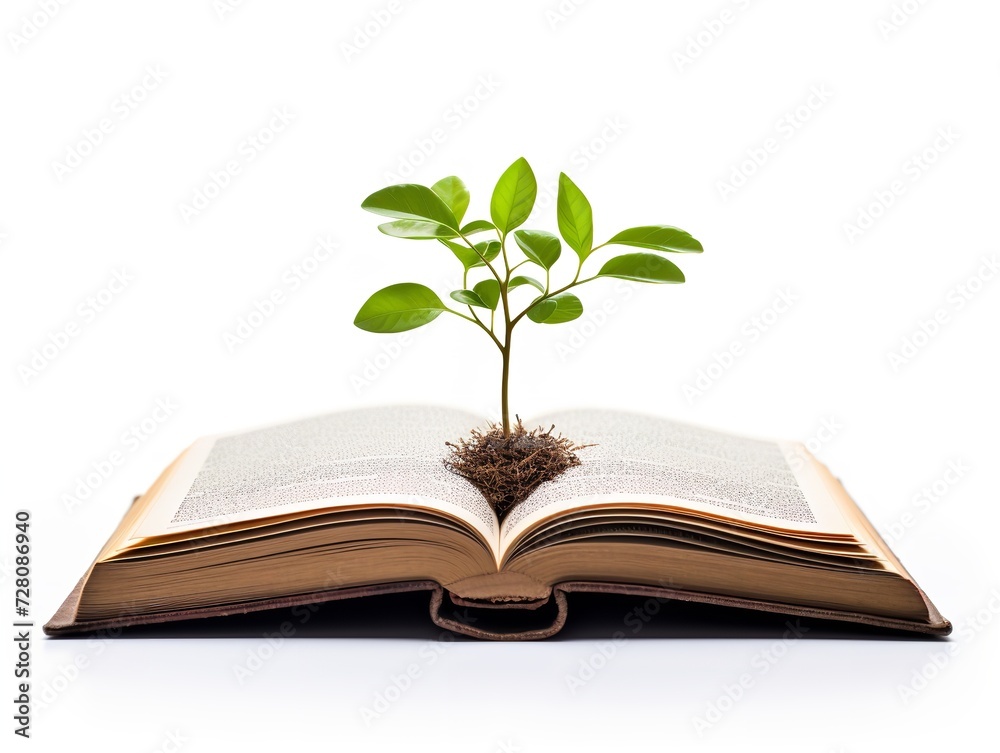 Seedling Growing in Open Book Knowledge and Growth Isolated on White Background AI Generated Seedling Growing in Open Book Knowledge and Growth Isolated on White Background AI Generated