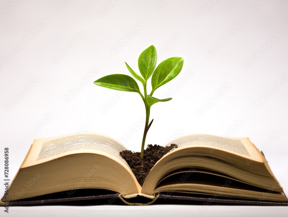 Seedling Growing in Open Book Knowledge and Growth Isolated on White Background AI Generated Seedling Growing in Open Book Knowledge and Growth Isolated on White Background AI Generated