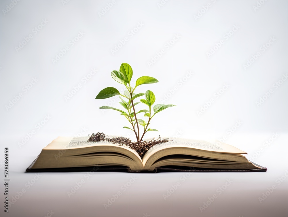 Seedling Growing in Open Book Knowledge and Growth Isolated on White Background AI Generated