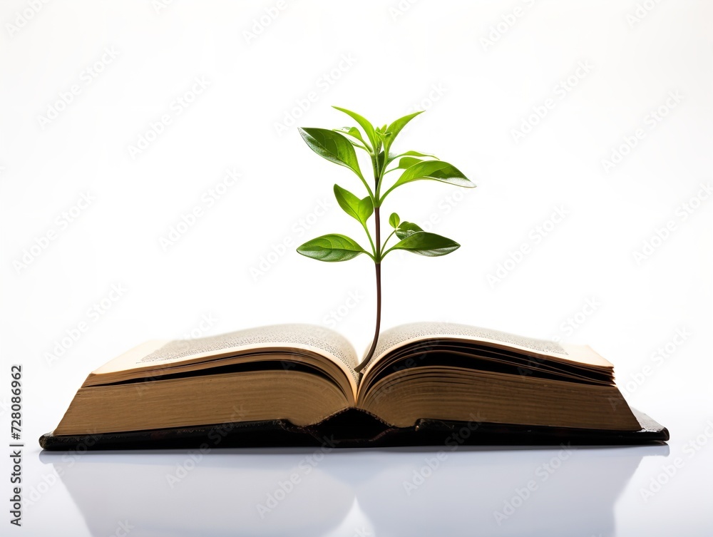 Seedling Growing in Open Book Knowledge and Growth Isolated on White Background AI Generated Seedling Growing in Open Book Knowledge and Growth Isolated on White Background AI Generated