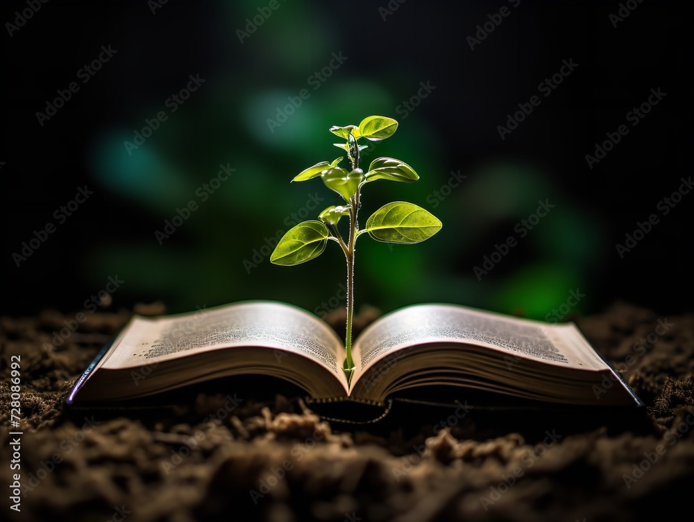 Seedling Growing in Open Book Knowledge and Growth Isolated on White Background AI Generated