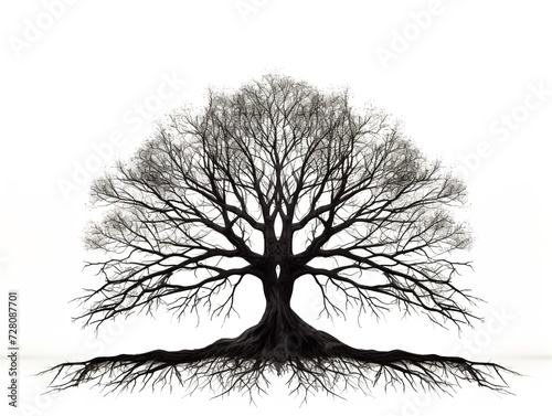 Tree Silhouette with Deep Roots Stability and Growth Isolated on White Background AI Generated photo