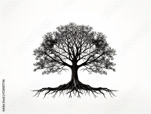 Tree Silhouette with Deep Roots Stability and Growth Isolated on White Background AI Generated photo