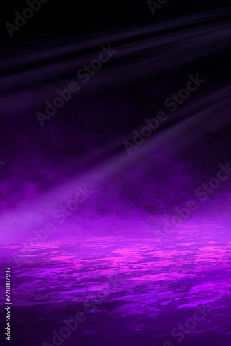 Abstract empty dark stage with purple smoke  neon  sparkles.