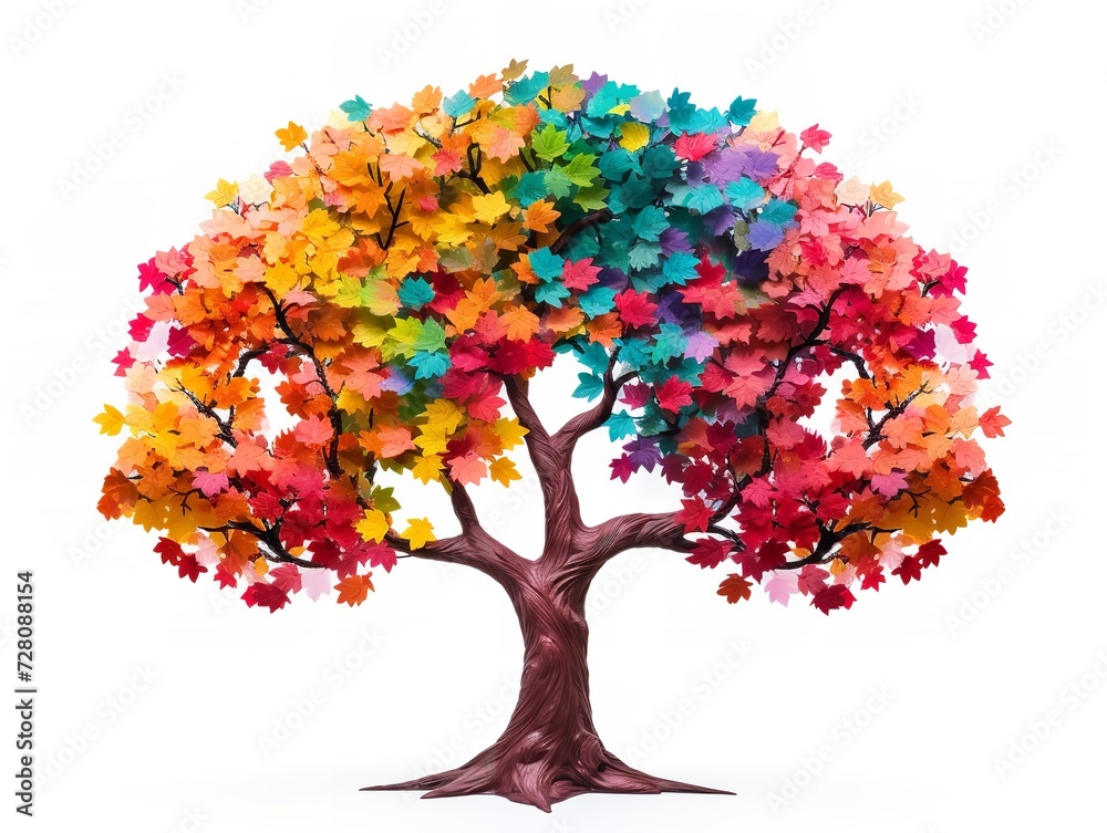Fototapeta premium Tree with Multicolored Leaves Diversity and Change Isolated on White Background AI Generated