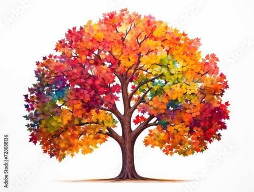 Tree with Multicolored Leaves Diversity and Change Isolated on White Background AI Generated © VisualMarketplace