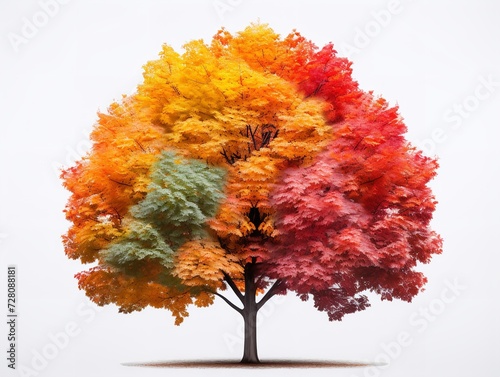 Tree with Multicolored Leaves Diversity and Change Isolated on White Background AI Generated