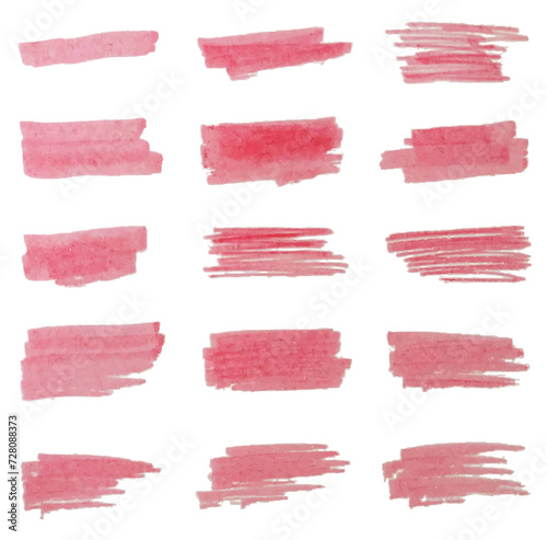 Set of brush strokes. Pink watercolor stripes on white background. Vector illustration