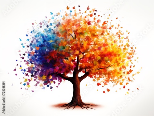 Tree with Multicolored Leaves Diversity and Change Isolated on White Background AI Generated © VisualMarketplace