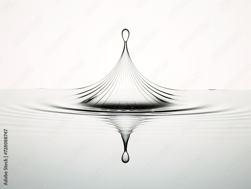 Water Droplet Creating Ripples Impact and Influence Isolated on White Background AI Generated