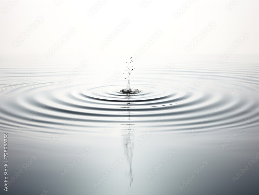 Water Droplet Creating Ripples Impact and Influence Isolated on White Background AI Generated