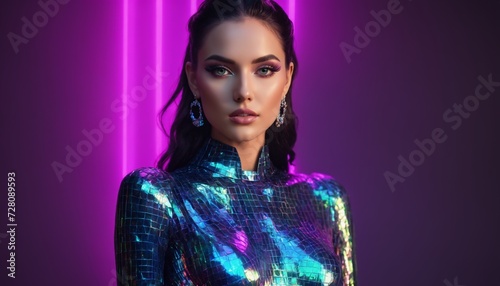 European beautiful woman with shiny holographic makeup