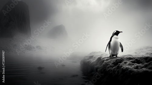 a penguin in the fog