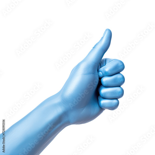 blue painted hand with thumbs up on isolated background