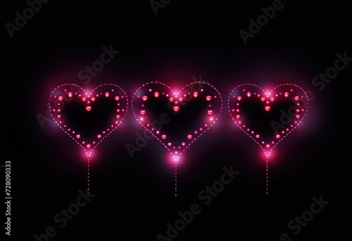 Neon Love - Three Hearts on a Black Background photo