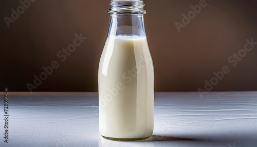 filled unopened milk bottle on white background