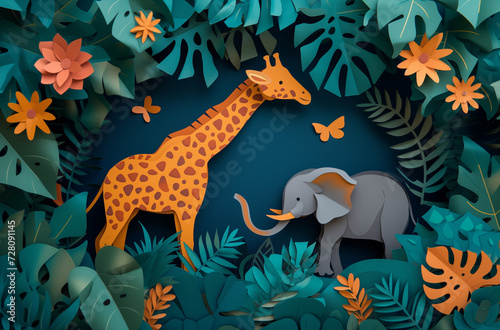 Handcrafted paper jungle creatures in a lush setting  great for imaginative storytelling and educational posters