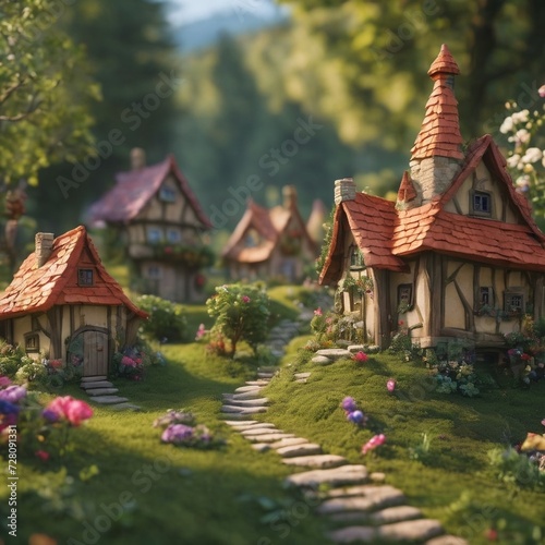 Illustrated village with cute houses