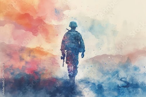 South Korean soldier Illustration. Modern soldier of South Korea watercolor colors Illustration photo