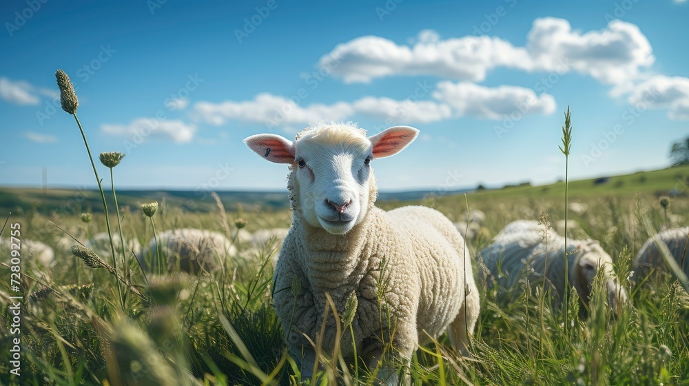 Obraz premium View of sheep on a farm in the morning