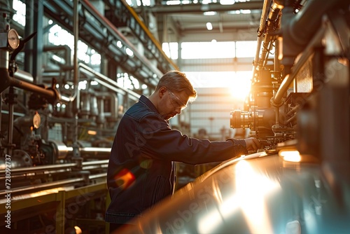 Man Operating a Machine in a Factory