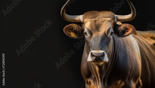 portrait of a bull with black background