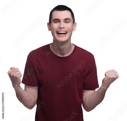 Portrait of surprised man on white background