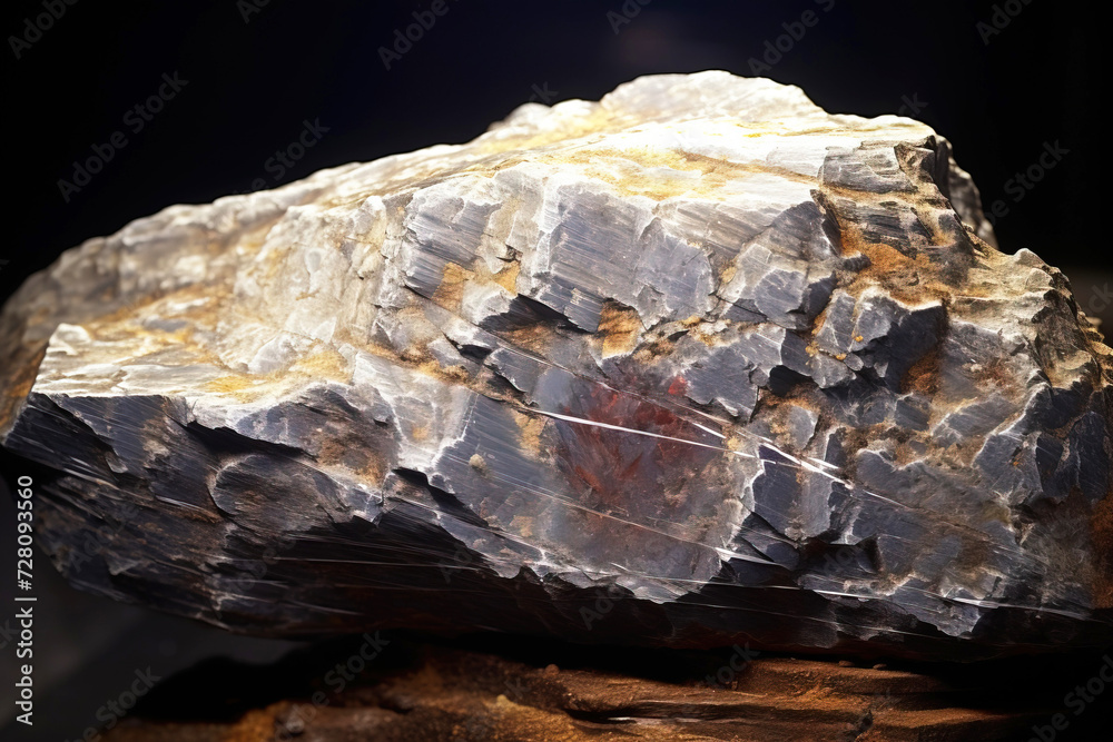 Fototapeta premium Pabstite is a rare precious natural stone on a black background. AI generated.