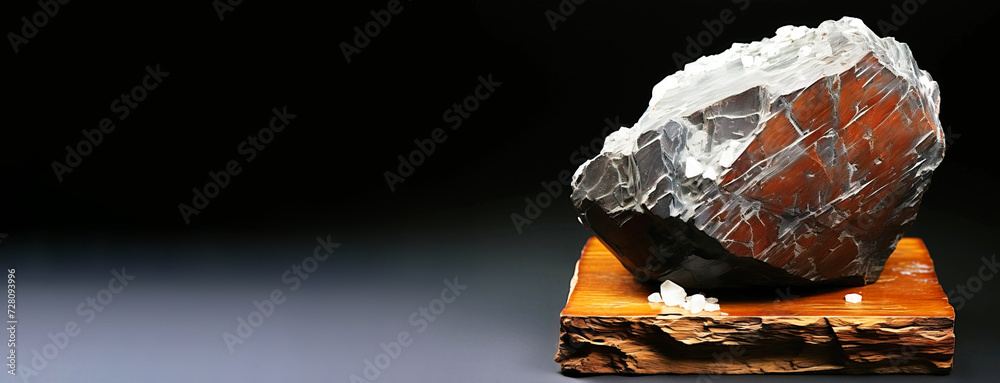 Naklejka premium Algodonit is a rare precious natural stone on a black background. AI generated. Header banner mockup with space.