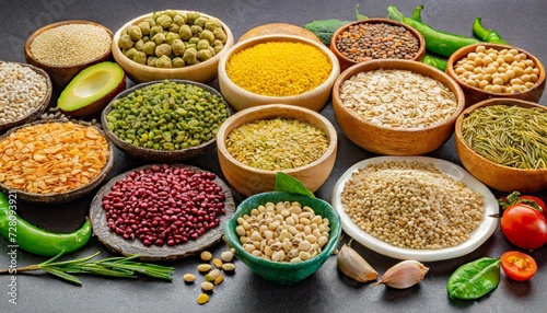 healthy food vegetarian vegan food concept various assorted organic cereals vegetables whole grains