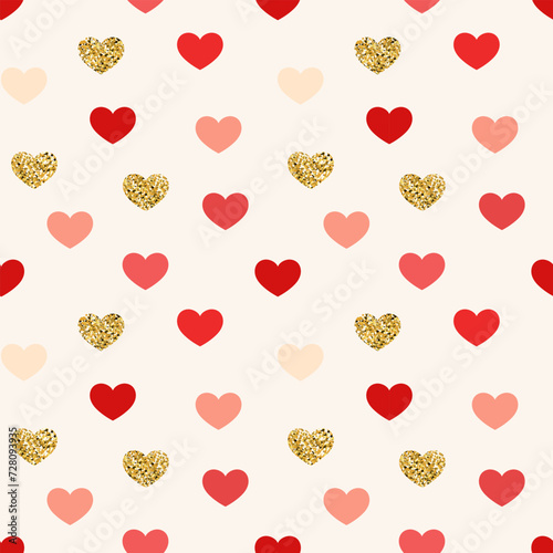 Repeated hearts drawn by hand. Cute seamless pattern. Endless romantic print. Vector illustration.

