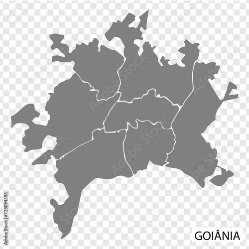 High Quality map of Goiania is a city  Brazil, with borders of the districts. Map of  Goiania for your web site design, app, UI. EPS10. photo