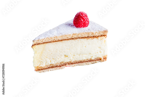 slice of cake with strawberry  isolated on a white background